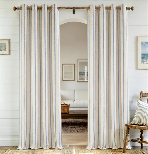 Vista 51 de DriftAway, cortinas de mezcla de lino estilo granja 100% opacas de 63 pulgadas de largo para dormitorio, cortinas de lino con rayas verticales