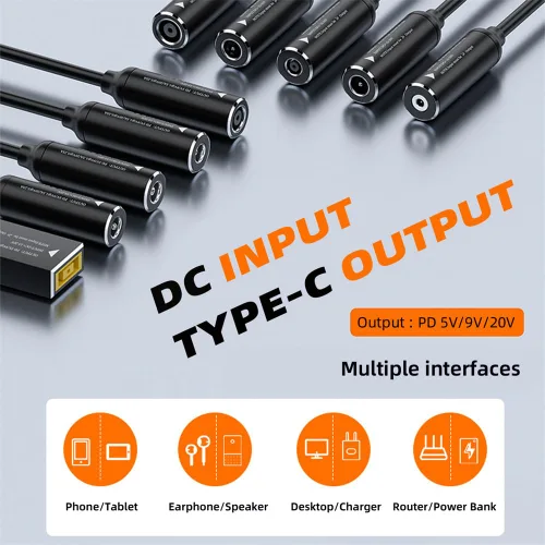 Vista 5 de cablecc 0.098x0.028 in Entrada DC Jack a USB-C Tipo-C Cable de carga de enchufe de alimentación para PD 9V 15V 20V 65W Teléfono portátil
