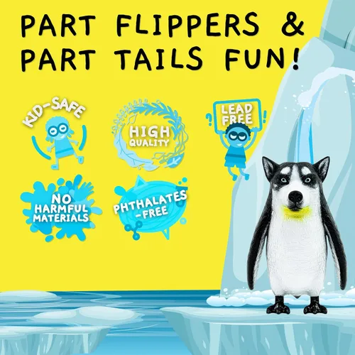 Vista 2 de Randimals Penguin & Husky Dog - Juguetes híbridos de animales realistas – Mezcla única de juguetes de safari y animales de granja pequeñas figuras