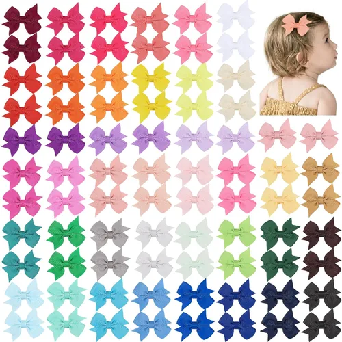 Vista 8 de 40 piezas de clips de lazos para el cabello de bebé de 2 pulgadas para niñas, cinta de grogrén totalmente forrada, clips para el cabello de bebés