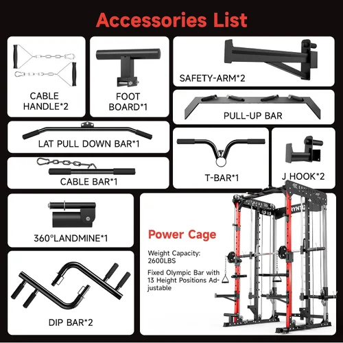 Vista 9 de Smith Machine, 2600 LBS Capacity Power Rack for Home Gym Garage, All-in-One Power Cage with Cable Crossover, Heavy-Duty Squat Rack, 84'' Home Gym