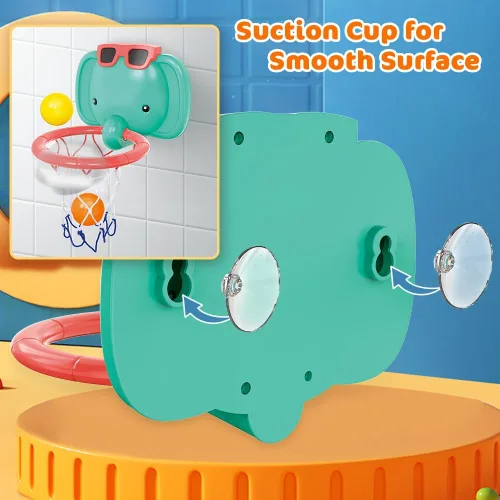 Vista 7 de VATOS Juguetes de baño para bebés, juguetes de baño de baloncesto de elefante para bebés, niños y niñas de 1 año, juego de bañera para bebés