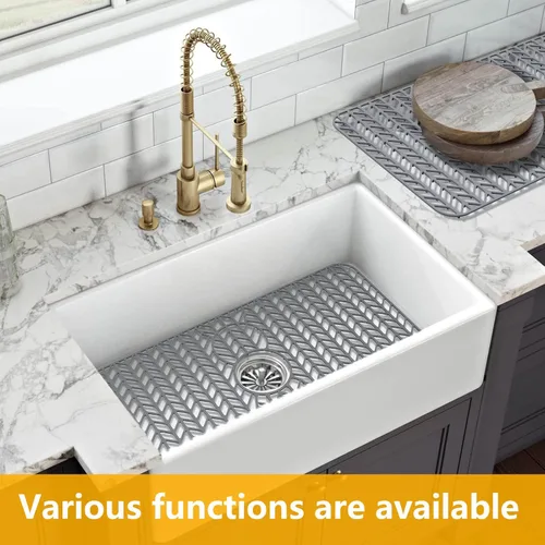 Vista 56 de Protectores de fregadero de cocina de 12 x 11 y 13 x 11 pulgadas, protectores de silicona para fregadero de cocina para la parte inferior del Gris