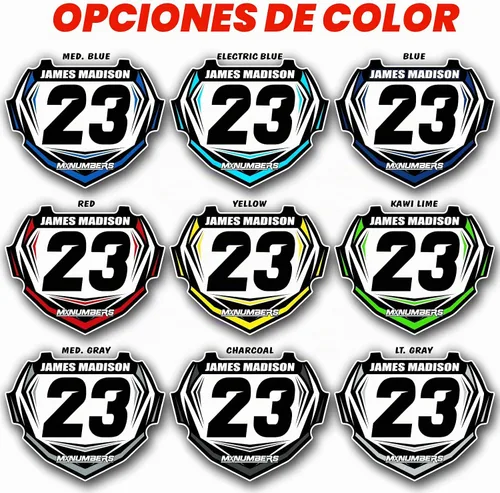 Vista 6 de MxNumbers Placa de caja BMX personalizada inserto, gráficos de carreras multicolor, fase 2 Junior y Senior