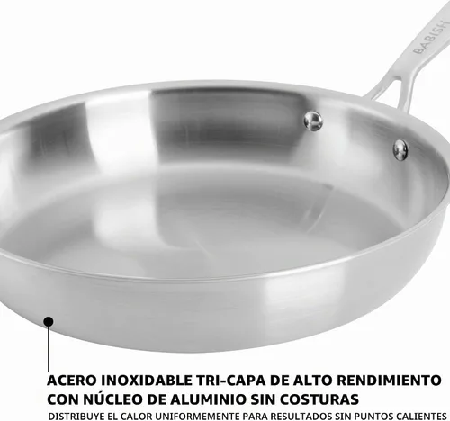 Vista 2 de Babish Sartén de Acero Inoxidable de Tres Capas de 10 Pulgadas – Sartén Profesional para Sellar, Saltear y Cocinar Cotidianamente