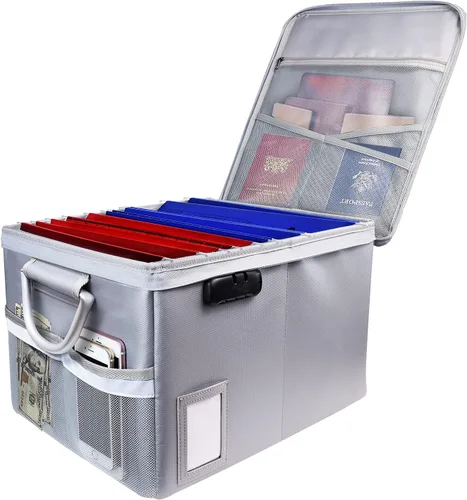 Vista 8 de TOMKID Archivador ignífugo con cerradura, organizador de documentos ignífugo, caja de archivos plegable, archivador con asa para certificaciones