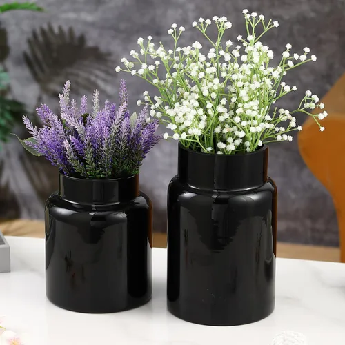 Vista 27 de Jarrón grande de vidrio, florero de vidrio ámbar de 9 pulgadas, jarrones grandes para ramo, jarrones altos de boca ancha para flores, hogar, boda
