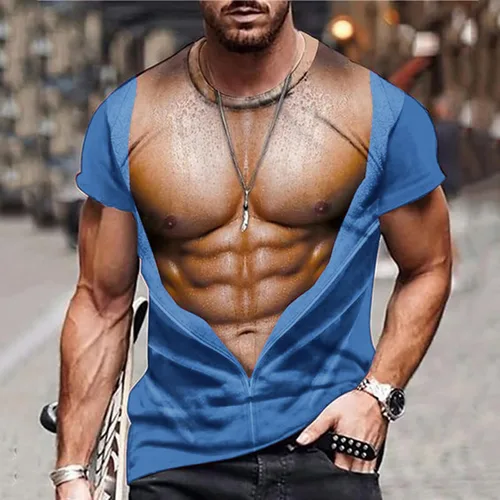 Vista 2 de Camisetas gráficas para hombre, grandes y altas, de manga corta, con estampado muscular, cuello redondo, casual, holgadas, para verano