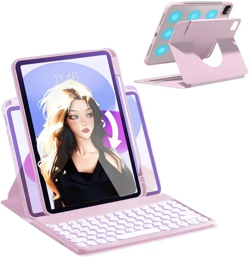 Vista 10 de Funda de teclado para iPad de 9ª/8ª/7ª generación, funda vertical para iPad 10.2/Air3/Pro10.5 con soporte para teclado y lápiz, soporte magnético