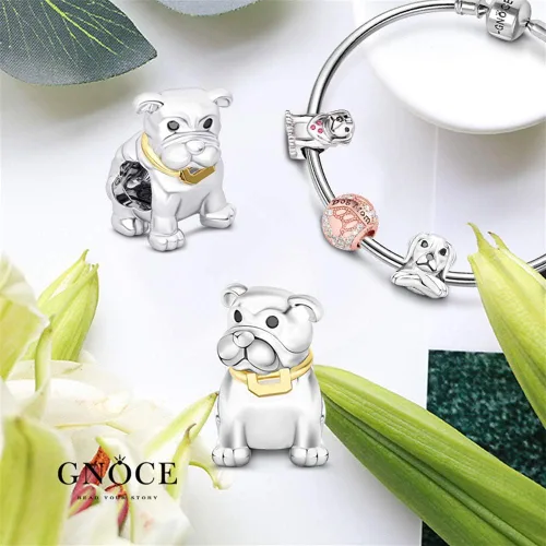 Vista 6 de GNOCE - Abalorio de plata de ley con diseño de bulldog para amigas fieles y bulldog para pulseras, collares y mujeres y hombres