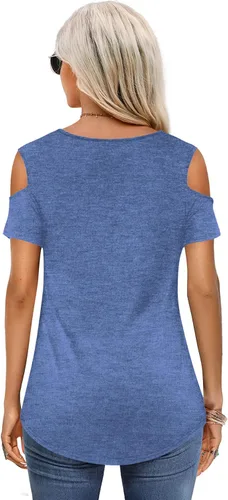 Vista 2 de Amoretu - Camisetas básicas de manga cortalarga con hombros descubiertos para mujer