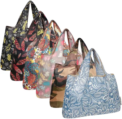 Vista 8 de allydrew Bolsas grandes plegables de nailon reutilizables para comestibles, paquete de 6
