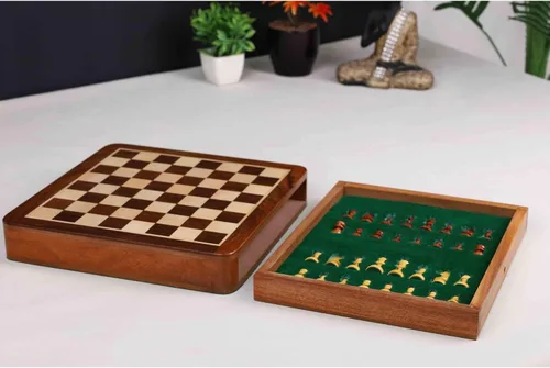 Vista 3 de RoyalChessMall- Juego de ajedrez magnético de viaje con cajón, 10 pulgadas, madera de palisandro dorado