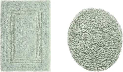 Vista 511 de Better Trends - Juego de 2 alfombras de baño 100% algodón, extra suaves, con borlas, de 17" x 24", alfombra de baño superabsorbente y reversible