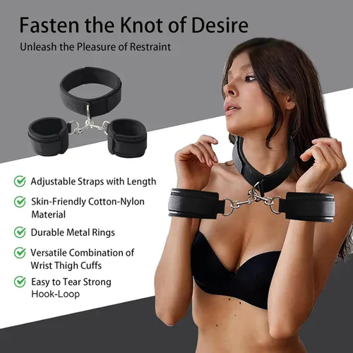 Vista 3 de Juego de esposas para adultos para restricciones de cama, sexo con correas ajustables, BDSM, puños para piernas y piernas, juego de correas