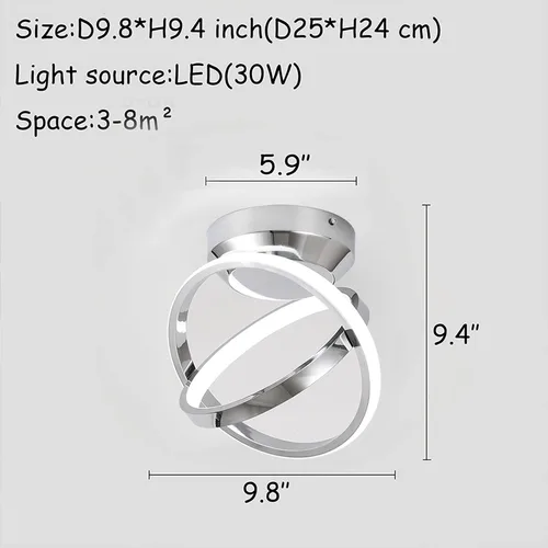 Vista 2 de CANEOE Lámparas de techo LED modernas, lámparas de pasillo redondas creativas de 30W con acabado cromado, lámpara de 6000K cerca del techo