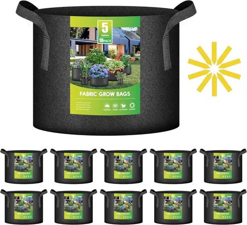 Vista 26 de iPower Paquete de 10 bolsas de 3 galones para plantas de tela no tejida gruesa resistente para cultivo de papas, contenedor duradero con aireación