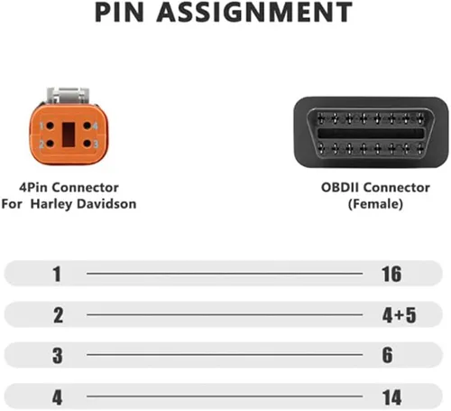 Vista 6 de eMoto Solution Cable OBDII universal para motocicleta, 3 pines, 4 pines, 6 pines a 16 pines, OBD OBD2, cable adaptador de diagnóstico