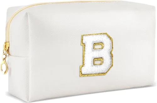 Vista 47 de URSKYTOUS Regalos para niñas, bolsa de maquillaje con inicial, bolsa de cosméticos personalizada con cremallera, bonita bolsa de aseo de viaje, Azul