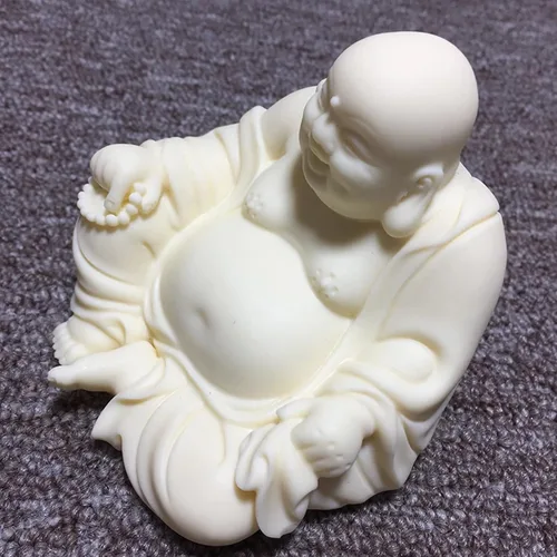 Vista 3 de Estatua de Buda riendo blanca para decoración de oficina en casa, pequeña figura de Buda para Feng Shui, buena suerte, riqueza y felicidad