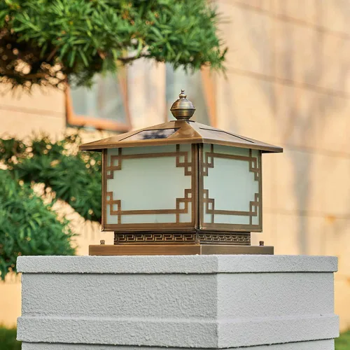 Vista 5 de Luces de poste al aire libre, todo cobre solar de columna de luz moderna para valla al aire libre, luz de jardín, villa de jardín, luz de poste