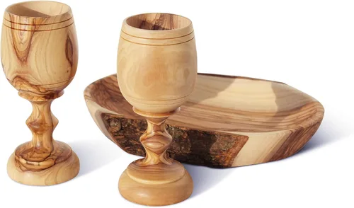 Vista 10 de 10 tazas mini para comunión en un paquete de regalo (aprox. 3.8 cm). Taza Kiddush tallada a mano de madera de olivo - para eventos de la iglesia