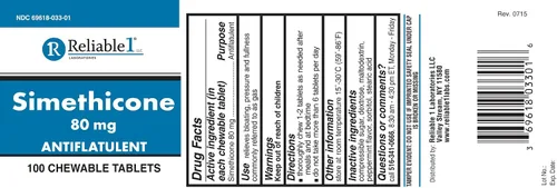 Vista 2 de Reliable 1 Simeticona 80mg Anti-Gas 100 Tabletas de Menta (1 Botella)