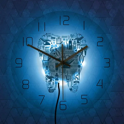 Vista 6 de The Geeky Days Reloj de pared con iluminación LED USB, símbolos de cuidado dental, reloj colgante de acrílico, movimiento silencioso, con 7
