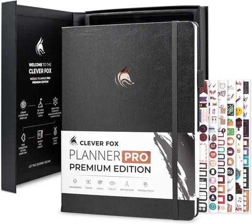 Vista 12 de Clever Fox Planner Pro Premium - Lujosa agenda semanal y mensual con organizador de presupuesto para productividad y objetivos, sin fecha, A4