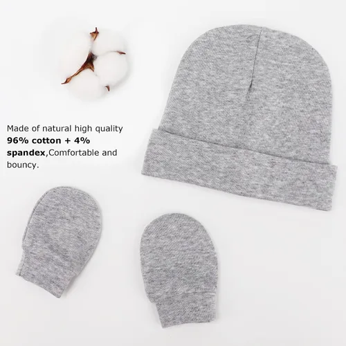 Vista 5 de BQUBO Baby Hats and Mittens Infant Cotton Beanie Gloves No Scratch Set Newborn Hospital Hat for Boys Girls 0-6 Months