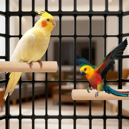 Vista 6 de 2 perchas para pájaros para jaula de madera para loros, percas de loro, juguetes de perca de madera con diferentes anchos, jaulas de pájaros