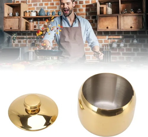 Vista 7 de Azucarero, contenedor de azúcar con tapa, olla de azúcar de acero inoxidable con tapa, tarro de especias para accesorios de cafetería, recipiente