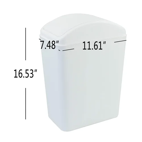 Vista 3 de Qskely Cubo de basura de plástico con tapa abatible de 4.5 galones, bote de basura con tapa, color blanco