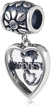 Vista 5 de SOUKISS Dijes de corazón para abuela, auténtica plata de ley 925, dije de amor familiar para pulsera europea (colgante)