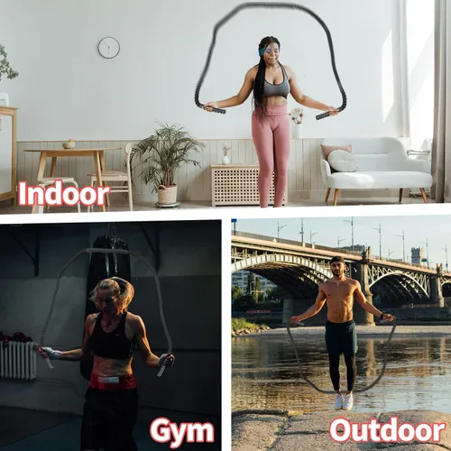 Vista 7 de Cuerda de saltar con peso para fitness, cuerda de entrenamiento muscular total de 2.4 libras para mujeres y hombres, cuerda de saltar para adultos