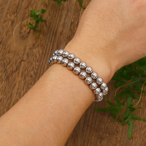 Vista 3 de Elegance 11 designs Brazalete grueso apilable de oro, pulseras elásticas de cuentas para mujer, pulsera apilada con cuentas