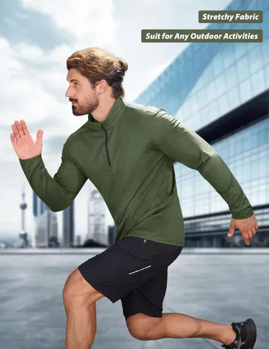 Vista 60 de MAGCOMSEN Sudadera de golf de manga larga con forro polar para hombre, con cremallera de 1/4, térmica, para correr