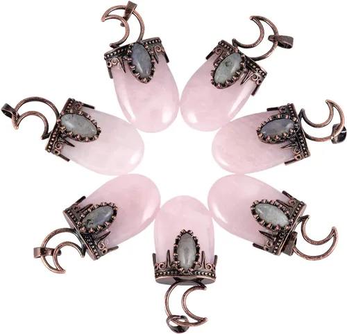Vista 3 de TUMBEELLUWA Collar con colgante de piedra de cristal curativo natural para hombres y mujeres, collar de piedra ovalada de Reiki con piedra