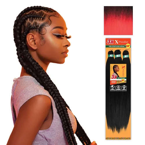 Vista 57 de Sensationnel X-Pression - Trenzas sintéticas prestiradas, 3 unidades, 58 pulgadas, negro azabache 1 Cabello trenzado, Kanekalon, ignífugo