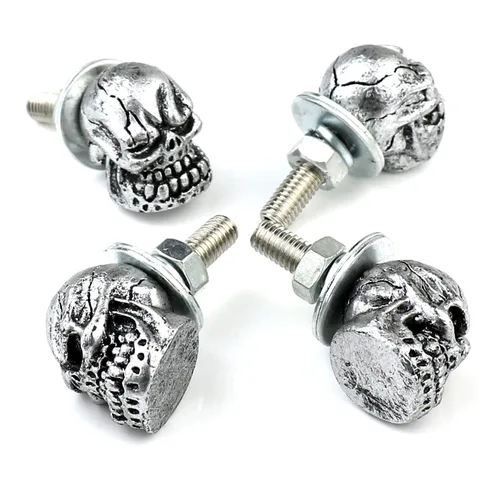 Vista 6 de Juego de 4 tornillos de calavera para placa de matrícula, decoración universal para automóvil, camión, motocicleta, marcos de matrícula, tornillos