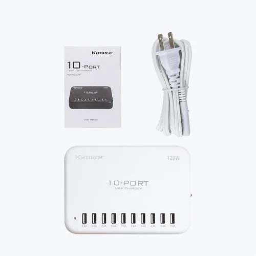 Vista 5 de Estación de carga USB de 120 W, 24 A, concentrador de cargador internacional de 10 puertos para múltiples dispositivos iPhone XR XS 8/7/6s/6