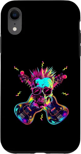 Vista 8 de iPhone 15 Streetwear Synthwave 80s 90s skull rock music bass guitar Case