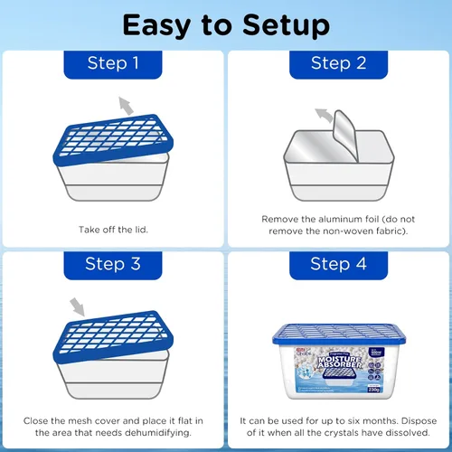 Vista 10 de W&E Choice Absorbedores de humedad, cajas de absorción de humedad portátiles para tu baño, armario y automóvil, deshumidificador sin fragancia, Azul