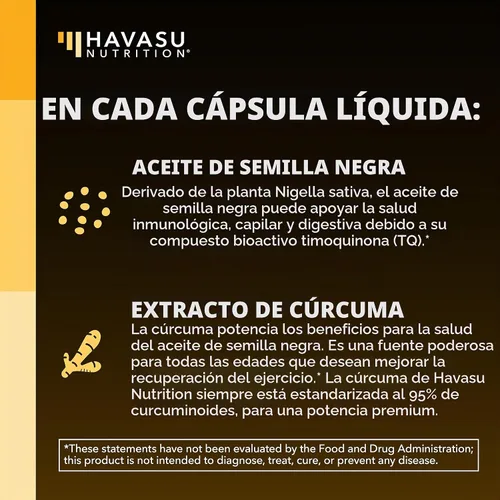 Vista 4 de Cápsulas de aceite de semilla negra con suplemento de curcumina de cúrcuma, 30 porciones