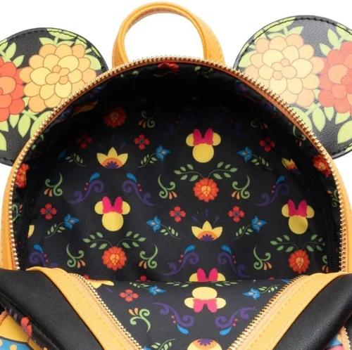 Vista 7 de Loungefly Mini-mochila Minnie Mouse Dia de los Muertos Sugar Skull, Amarillo, negro, blanco