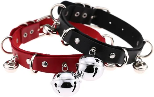 Vista 6 de FM FM42 Multicolor PU Simulated Leather Black-tone Silver-tone 4cm Large Bell Rivets Neckband Choker Necklace