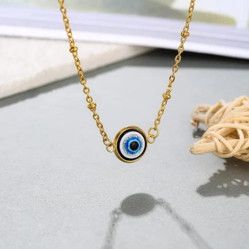 Vista 4 de NUITS DE JUIN Collar de oro en capas para mujer, con dije de corazón de tercer mal de ojos para niñas, collar de gargantilla con cadena Ojo Turco