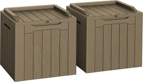 Vista 20 de Flamaker Outdoor Storage Box 80 Gallon Resin Waterproof Deck Box Marrón profundo