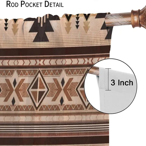 Vista 58 de Cortinas con patrón geométrico tribal, estilo suroeste, azteca, rústico, occidental, nativo americano, opacas, con bolsillo para barra, decoración