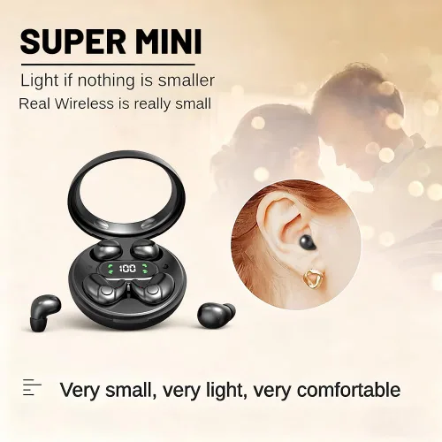 Vista 3 de Dos pares de mini auriculares Bluetooth invisibles, cómodos auriculares inalámbricos para dormir, con micrófono, auriculares impermeables IPX5